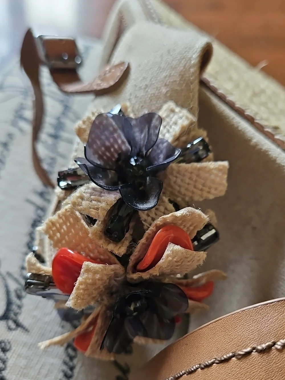 Tory Burch Women’s Tan Espadrille Wedge Sandals with Floral Accent